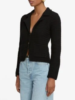 The Crochet Blazer -- Black 10 The Crochet Blazer -- Black -FRAME Clothing Shop WS25KSW024 BLK 13133 sweater side angle image