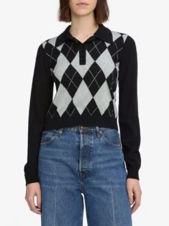 The Argyle Polo -- Grey Multi 9 The Argyle Polo -- Grey Multi -FRAME Clothing Shop WS25KSW051 GRMU 6658 polo front image