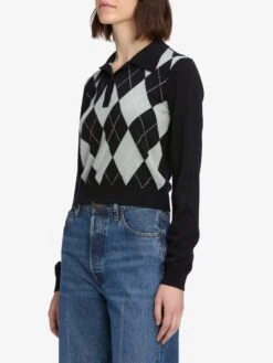 The Argyle Polo -- Grey Multi 11 The Argyle Polo -- Grey Multi -FRAME Clothing Shop WS25KSW051 GRMU 6687 polo side angle image