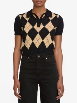 The Argyle Short Sleeve Polo -- Navy Multi -FRAME Clothing Shop WS25KSW053 NAMU 7109 polo front image