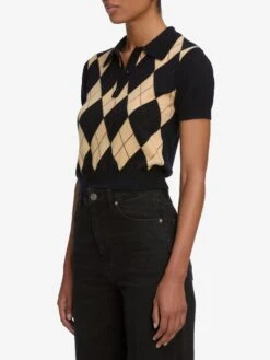 The Argyle Short Sleeve Polo -- Navy Multi -FRAME Clothing Shop WS25KSW053 NAMU 7121 polo side angle image