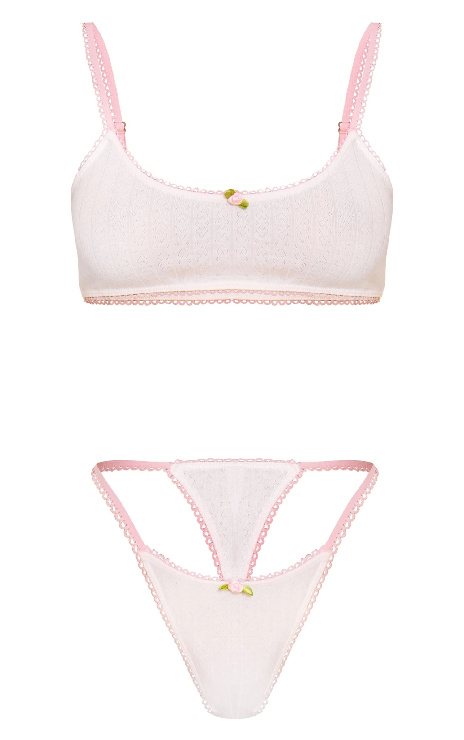 White Contrast Pointelle Bralette Thong Set 5 White Contrast Pointelle Bralette Thong Set - Image 5