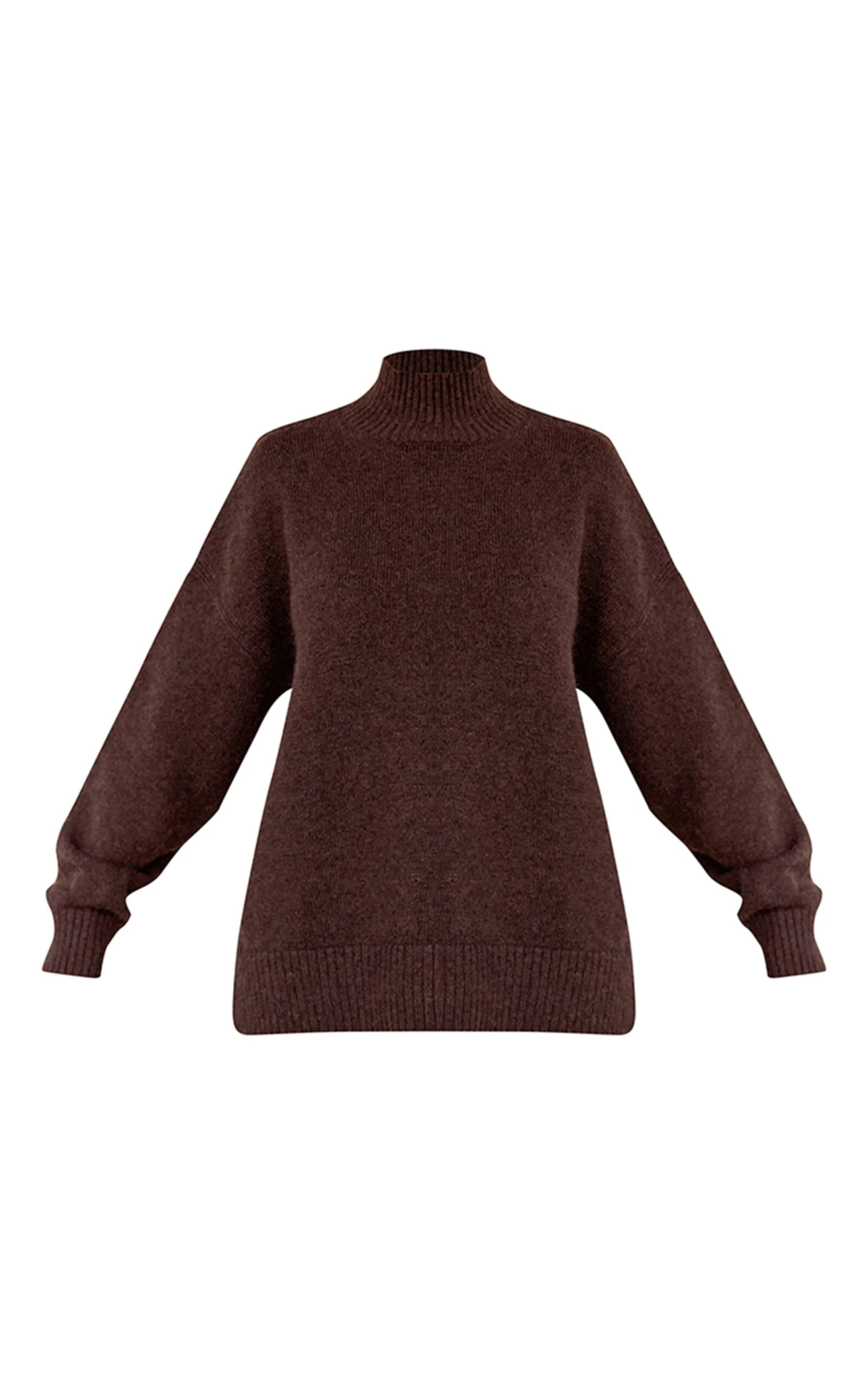 Prettylittlething Chocolate Oversized Polo Neck Knitted Sweater - Image 5