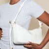 PrettyLittleThing Cream Patent PU Bead Knotted Handle Shoulder Bag