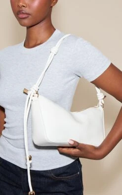 PrettyLittleThing Cream Patent PU Bead Knotted Handle Shoulder Bag