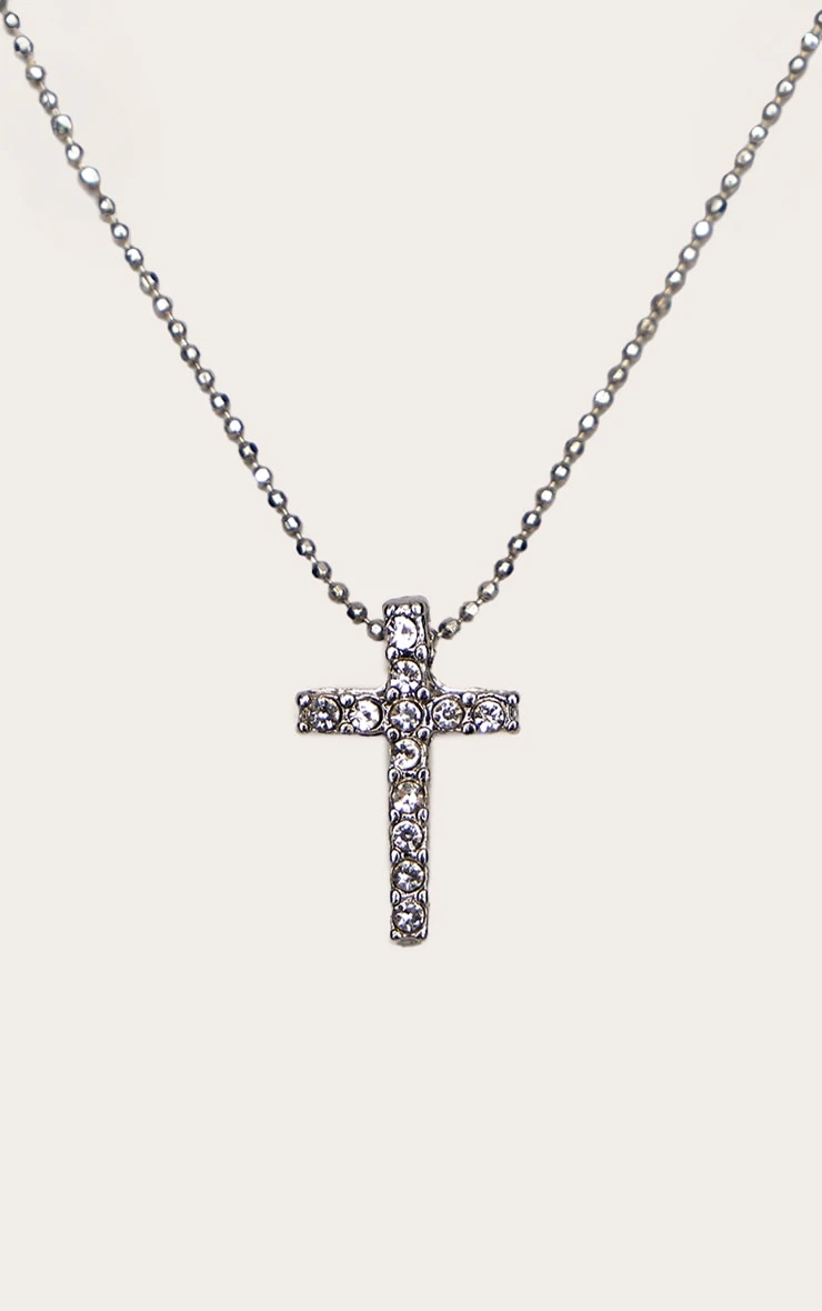 Prettylittlething Silver Diamante Minimalist Cross – Dainty Pendant Necklace 1 Prettylittlething Silver Diamante Minimalist Cross – Dainty Pendant Necklace