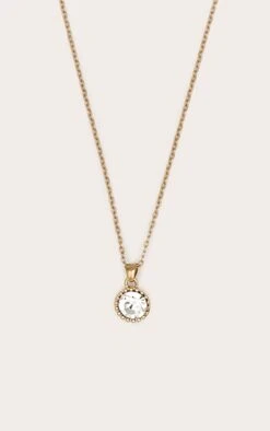 PrettyLittleThing Gold Diamante Pendant Necklace – Adjustable Dainty Layering Jewelry