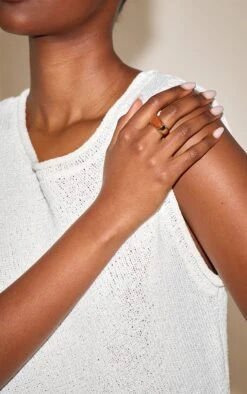 PrettyLittleThing Gold Textured Band with Burnt Orange Resin – Bold Statement Cocktail Ring