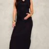 Prettylittlething Maternity Black Slinky Jersey Maxi Skirt – Elegant High-Waist Floor Length Pregnancy Skirt