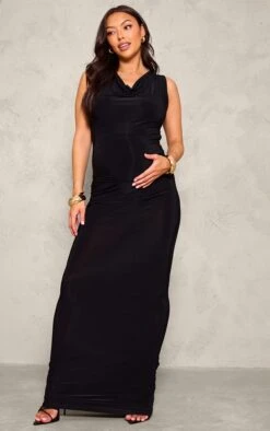 Prettylittlething Maternity Black Slinky Maxi Skirt