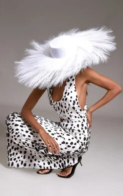 Prettylittlething White Feather Trim Fedora