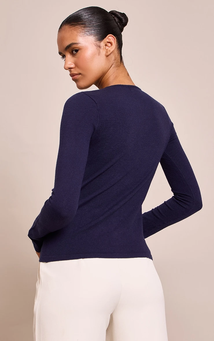 Prettylittlething Navy Button Through Fine Knit Cardigan 2 Prettylittlething Navy Button Through Fine Knit Cardigan - Image 2