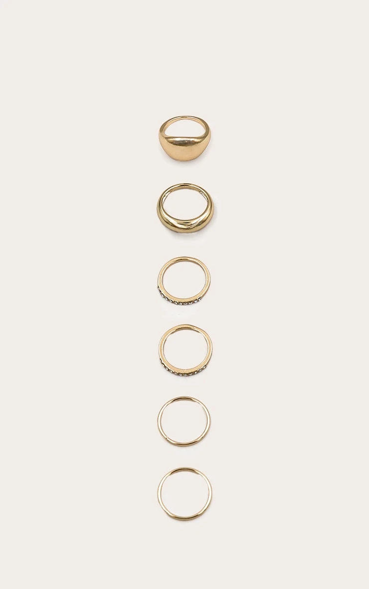 Prettylittlething Gold Simple Curved & Diamante 6-Piece Ring Pack – Stackable Jewelry Set 2 Prettylittlething Gold Simple Curved & Diamante 6-Piece Ring Pack – Stackable Jewelry Set - Image 2