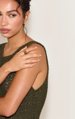 PrettyLittleThing Gold Molten Textured Abstract Statement Ring - Recycled Zinc