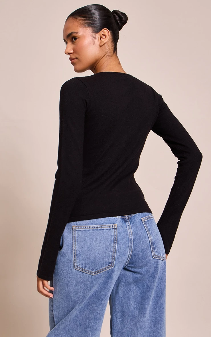 Prettylittlething Black Button Through Fine Knit Cardigan 2 Prettylittlething Black Button Through Fine Knit Cardigan - Image 2