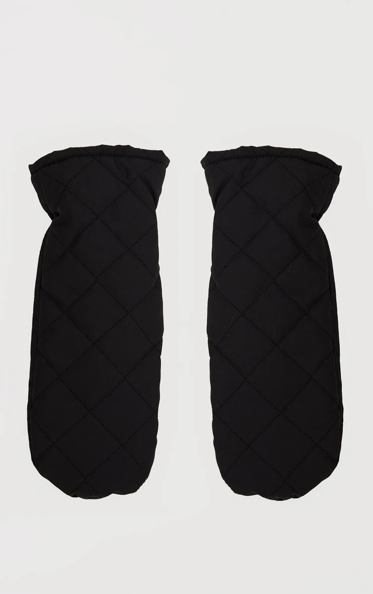 PrettyLittleThing Black Nylon Chevron Quilted Mittens – Faux Fur Lined Winter Hand Warmers 2 PrettyLittleThing Black Nylon Chevron Quilted Mittens – Faux Fur Lined Winter Hand Warmers - Image 2
