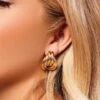 Gold Chunky Ribbed Abstract Hoop Stud Earrings – Luxe Textured Gold Statement Hoops