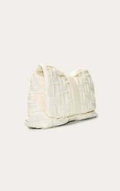 PrettyLittleThing Cream Cross Weave Fold Over Faux Leather Clutch Bag -FRAME Clothing Shop b01266d0b7757d69dbf42d4e6dcf75572b5743bc cno4099 3 cream cross weave fold over clutch bag