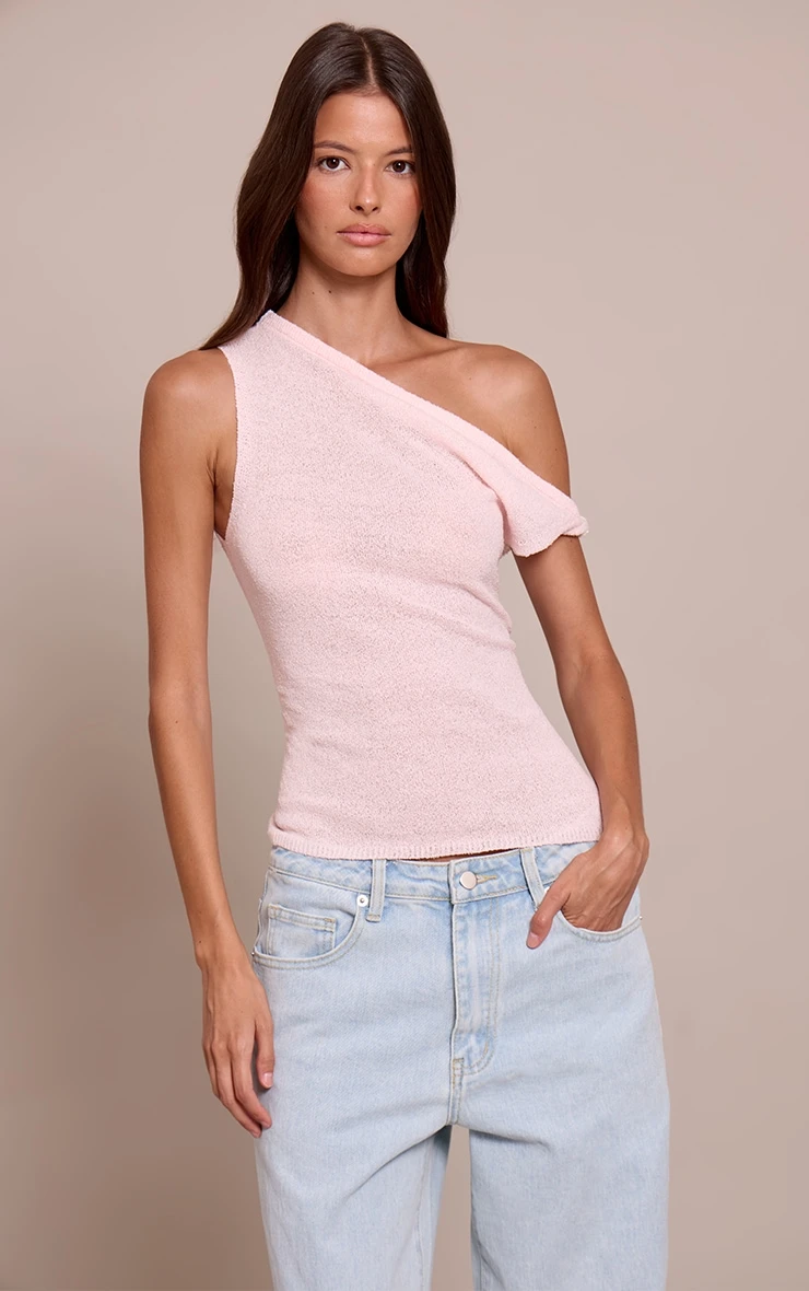 Prettylittlething Soft Pink Towelling Fine Knit Asymmetric Top 1 Prettylittlething Soft Pink Towelling Fine Knit Asymmetric Top
