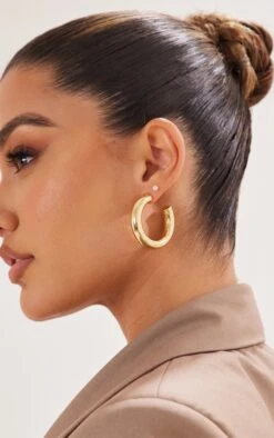 Prettylittlething Real Gold Plated Tubular Hoop Earrings