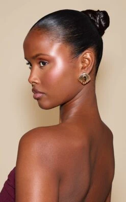 Prettylittlething Gold Smooth Tigers Eye Shell Earrings