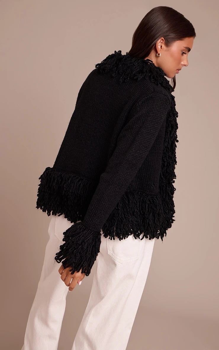 Black Loop Knit Edge Cardigan 2 Black Loop Knit Edge Cardigan - Image 2