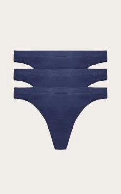 Navy Pack Of 3 Seamless Thong