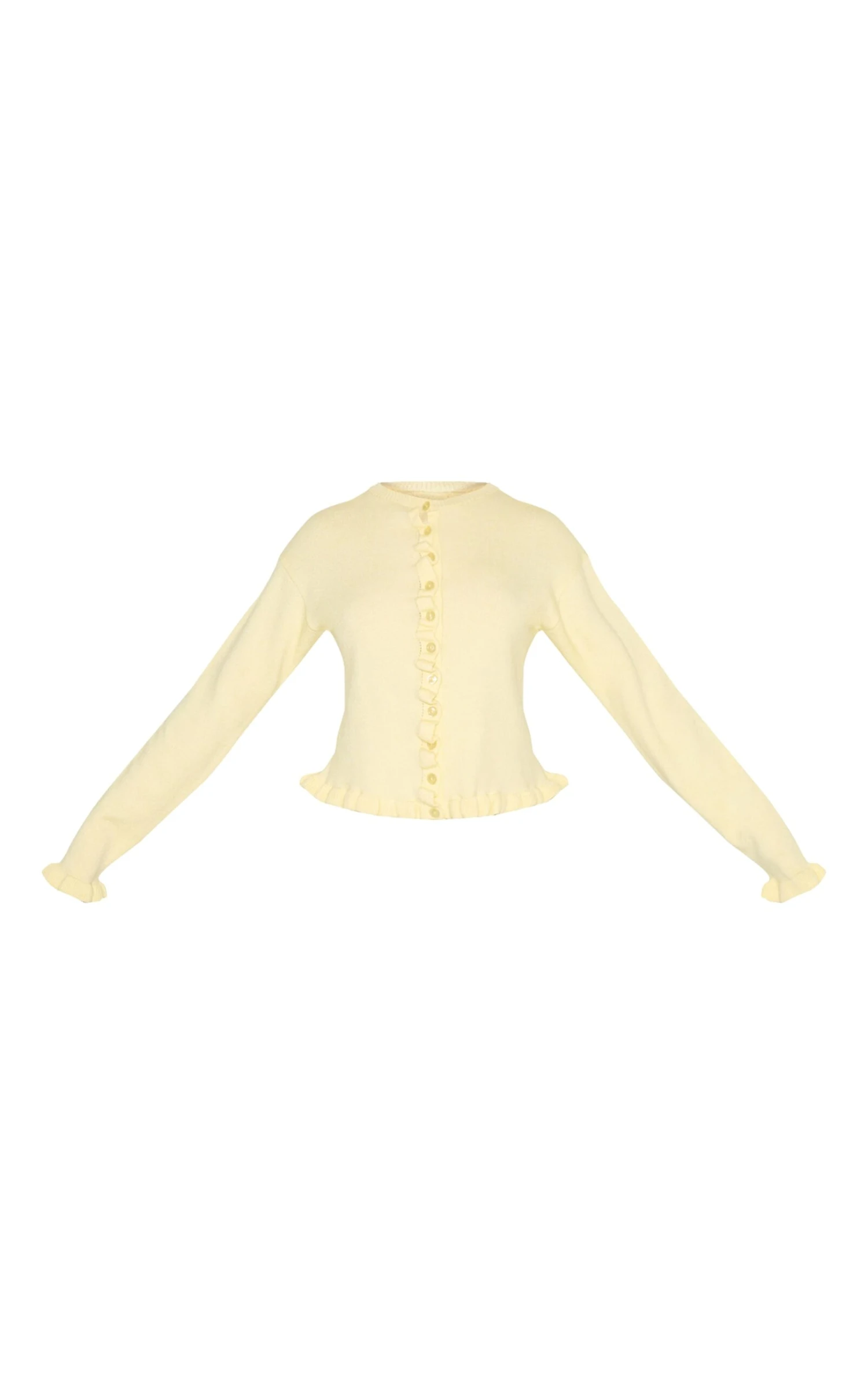 PrettyLittleThing Lemon Yellow Knit Ruffle Detail Button-Down Cardigan 5 PrettyLittleThing Lemon Yellow Knit Ruffle Detail Button-Down Cardigan - Image 5