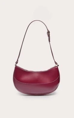 PrettyLittleThing Burgundy PU Contrast Stitch Structured Shoulder Bag