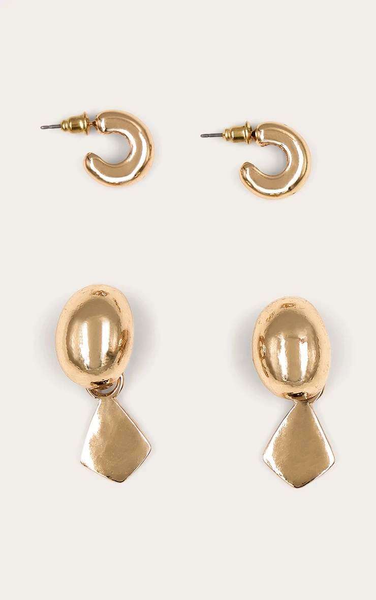 PrettyLittleThing Gold Mini Droplet Multipack – Sculptural Rounded Hoop Earrings - Image 2