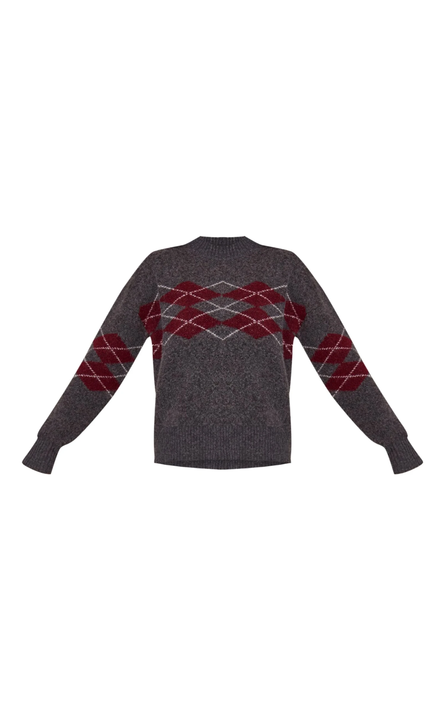 Grey Argyle Crew Neck Sweater 5 Grey Argyle Crew Neck Sweater - Image 5