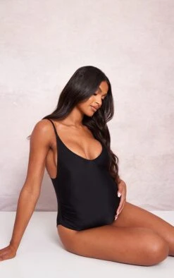 Prettylittlething Maternity Black Basic Low Scoop Swimsuit