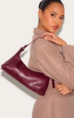PrettyLittleThing Burgundy Crinkle PU Buckle Detail - Textured Classic Shoulder Bag -FRAME Clothing Shop c094f8e85f8a07d54e682bc88cf8716a0ecf4122 CNK0750 4 burgundy crinkle pu buckle detail shoulder bag