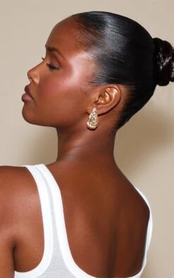 Prettylittlething Gold Hammered Shell Earrings