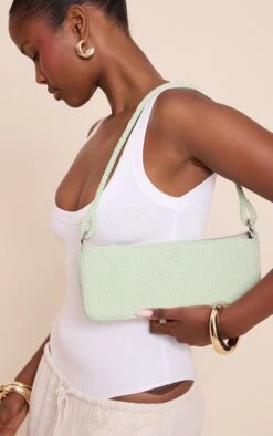 Prettylittlething Lime Micro Beaded Shoulder Bag