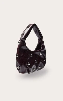 PrettyLittleThing Plum Crinkle PU Silver Studded Shoulder Bag - Glossy Faux Leather Handbag -FRAME Clothing Shop c1c6544505a2a829ee02c98d62e5f0d569e8487e CNO3329 3 plum crinkle pu silver studded shoulder bag