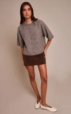 Taupe Soft Knit Short Sleeve Cardigan -FRAME Clothing Shop c26fd2f6f7ca7e5d9d0f3d7aed484910f8c8b90b CNN9468 3 taupe soft knit short sleeve cardigan