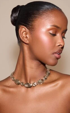 PrettyLittleThing Gold Textured Pebble Statement Choker Necklace