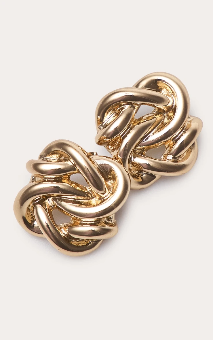 PrettyLittleThing Gold Twisted Knot – Intricate Interlaced Detail Stud Earrings 3 PrettyLittleThing Gold Twisted Knot – Intricate Interlaced Detail Stud Earrings - Image 3