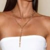 Gold Heavy Chain Layered Lariat Necklace – Multi-Strand Recycled Metal Statement Piece