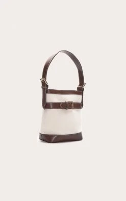 PrettyLittleThing Chocolate Brown PU & Cream Canvas Contrast – Structured Bucket Shoulder Bag -FRAME Clothing Shop c531283913bfd54720f7470e883d01b6d382c44c CNN6143 3 chocolate pu contrast canvas bucket bag