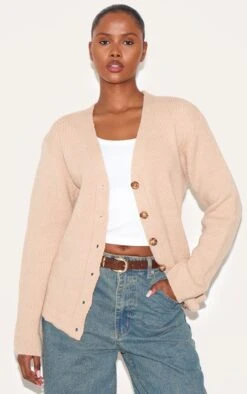 Prettylittlething Oatmeal Chunky Knit Longline Cardigan