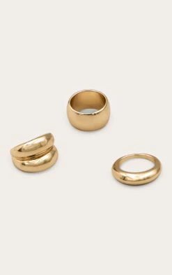 PrettyLittleThing Gold 3-Pack Simple Chunky Ring Set - Minimalist Sculptural Band Collection