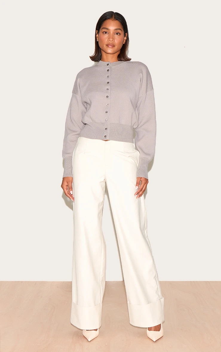 Prettylittlething Ash Grey Compact Knit Button Through Cardigan 3 Prettylittlething Ash Grey Compact Knit Button Through Cardigan - Image 3