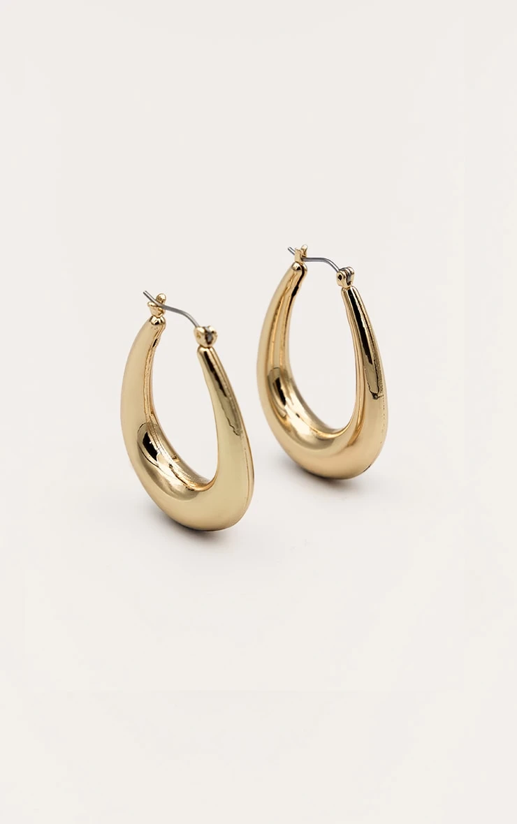 PrettyLittleThing Gold High-Shine Finish - Statement Rounded Oval Hoop Earrings 1 PrettyLittleThing Gold High-Shine Finish - Statement Rounded Oval Hoop Earrings