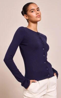 Prettylittlething Navy Button Through Fine Knit Cardigan