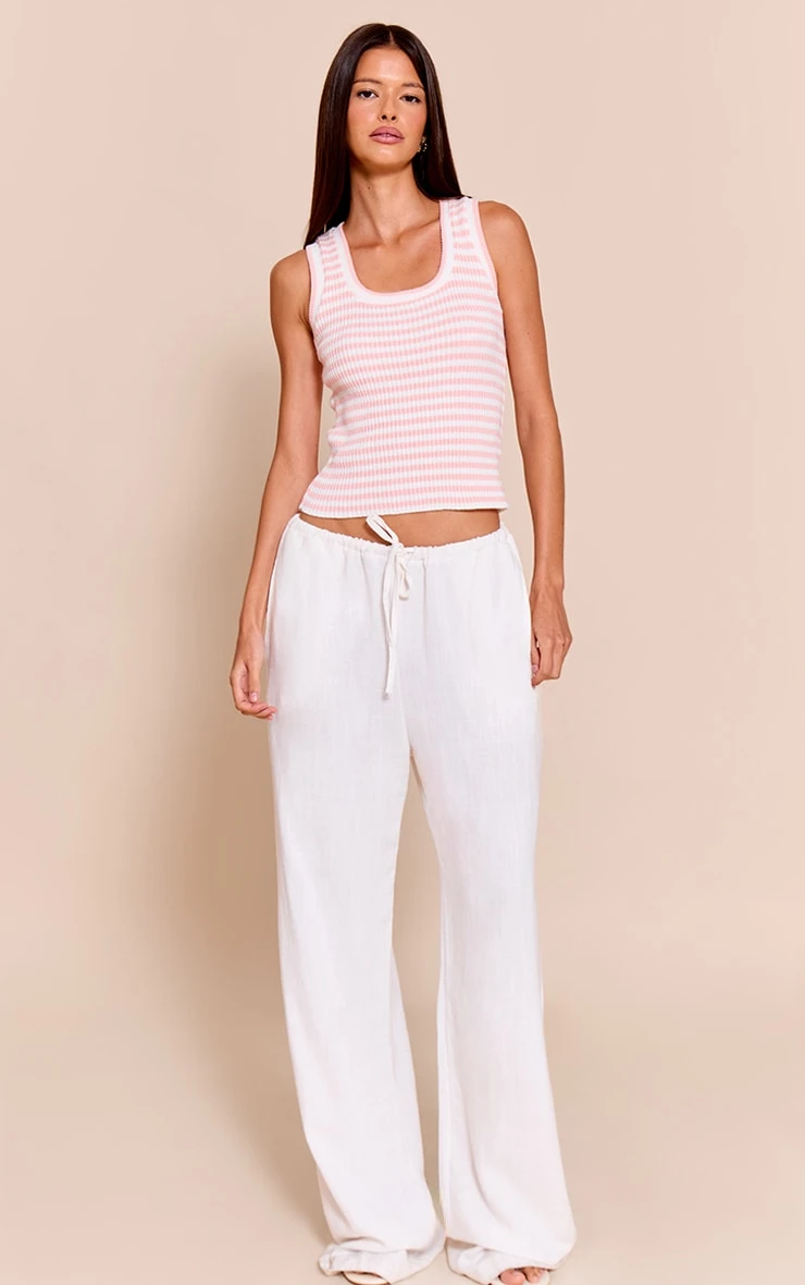 Pink Scooped Neck Striped Ribbed Vest 3 Pink Scooped Neck Striped Ribbed Vest - Image 3