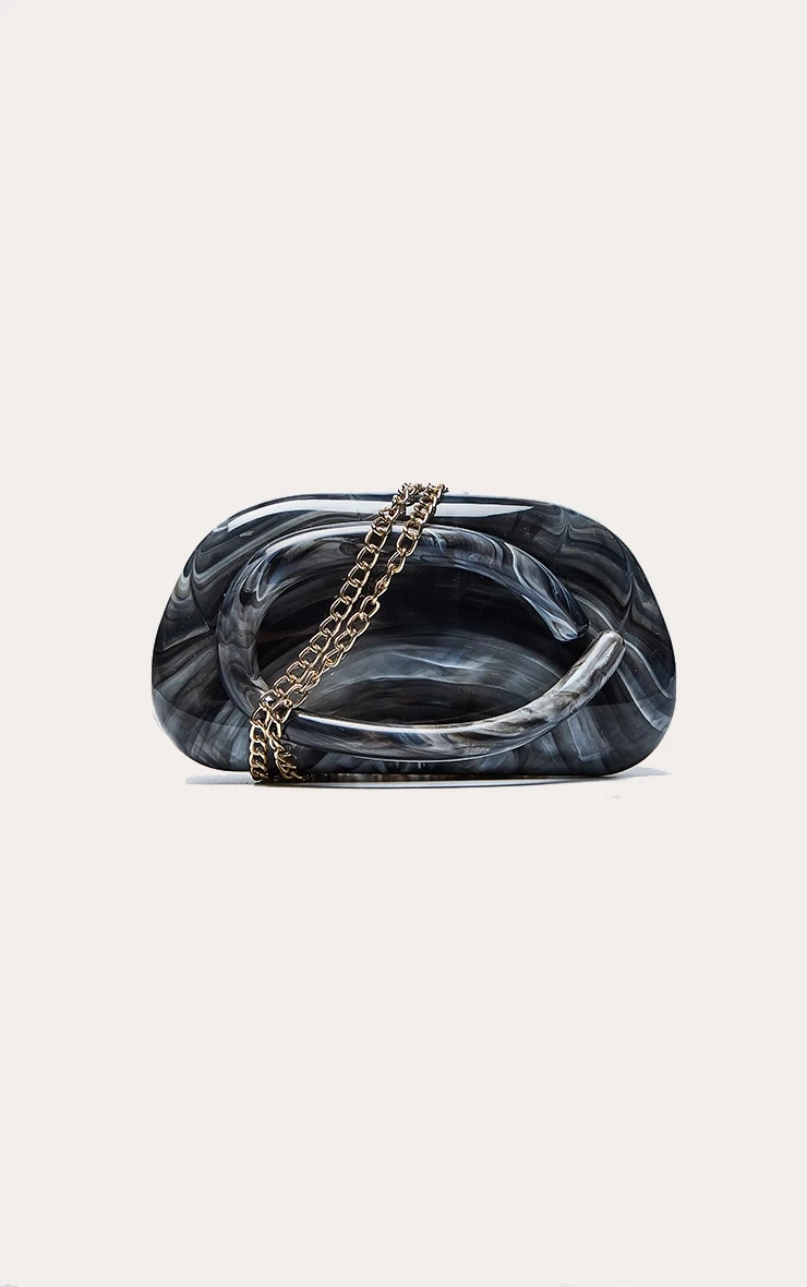 Prettylittlething Black Marble Hard Resin Clutch Bag 3 Prettylittlething Black Marble Hard Resin Clutch Bag - Image 3