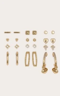 Prettylittlething Gold Heart Stud And Hoop Multipack Earrings