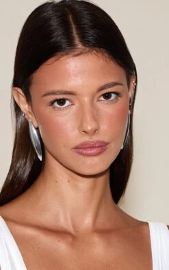 Prettylittlething Silver Elongated Petal Stud Earrings